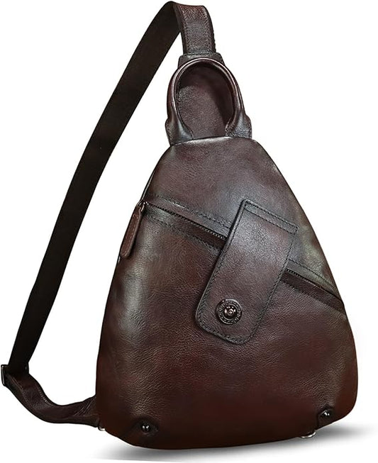 Genuine Leather Sling Bag for Men and Women Classical Real Leather Sling Backpack Purse Crossbody Bag for iPad Pro 11 inch