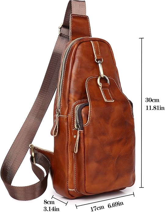 Genuine Leather Sling Bag for Men Women Backpack Chest Shoulder Satchel Crossbody Bags Casual Outdoor Daypack