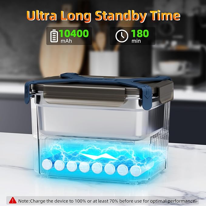 Cordless Electric Lunch Box, 1.2L Self Heating Lunch Box Battery Powered with Automatic Heating, BPA Free, Meal Prep Friendly (Blue)