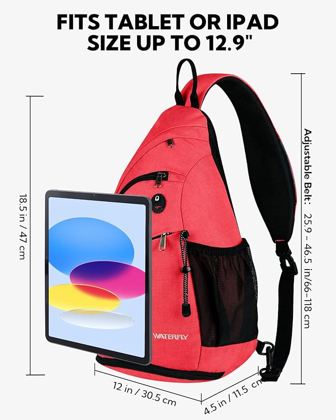 WATERFLY Sling Bag Crossbody Backpack: Over Shoulder Daypack Casual Cross Chest Side Pack (Large, Red)