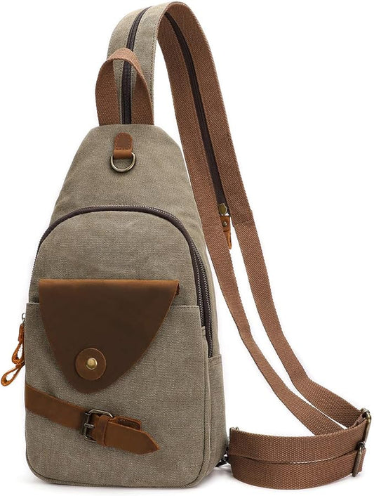 KL928 Canvas Sling Bag Crossbody Backpack Shoulder Casual Rucksack for Men Women,Olive Green