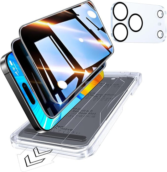 Military-Grade Tempered Glass for iPhone 17 Pro Privacy Screen Protector 2 Pack + Camera Lens Protector 1 Pack [100% Anti Spy] [3S Easy Installation No Bubble] Longest Durable