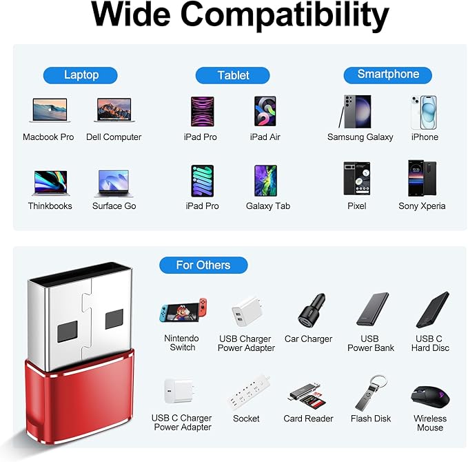 𝟒𝐏𝐚𝐜𝐤 𝐔𝐩𝐠𝐫𝐚𝐝𝐞𝐝 USB to USB C Adapter,Type-C Female to A Male Car Charger OTG Converter for Apple Watch Ultra 8 9 10,iPhone 16 15 14 13 Pro Max,Samsung S24,Nintendo Switch,AirPods,iPad,Car