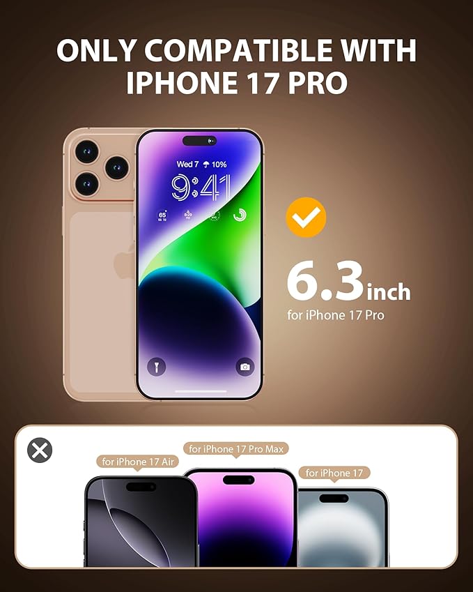 Compatible for iPhone 17 Pro Privacy Screen Protector 6.3 Inch, Purple Gradient Anti Spy Anti Blue Light HD Tempered Glass Easy Installation