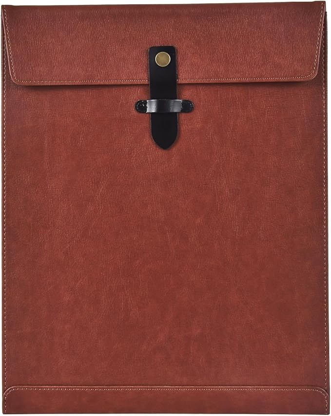 Brown PU Leather File Folder, Snap Closure File Organizer, Important Document Folder, Document Organizer, Laptop Sleeve Notebook Case, A4 Envelopes Filing Folder