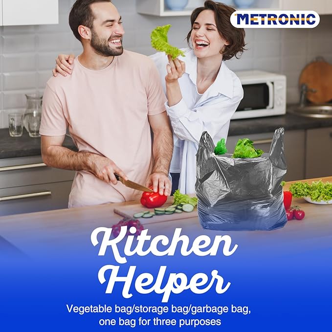 METRONIC 500 Count Grey Plastic T-shirt Bags with Handle, 12" x 6.5" x 22" Plastic Carry Bags for Retail, Supermarket, Grocery Shopping Bag for Packaging, Takeout, Convenience Stores, in Bulk