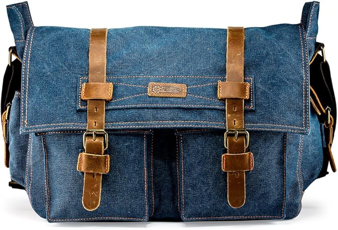 Messenger Bag for Laptop Vintage Canvas Leather Crossbody Satchel Shoulder Computer Bag Travel Office Messenger Bag