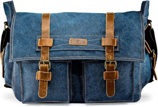 Messenger Bag for Laptop Vintage Canvas Leather Crossbody Satchel Shoulder Computer Bag Travel Office Messenger Bag