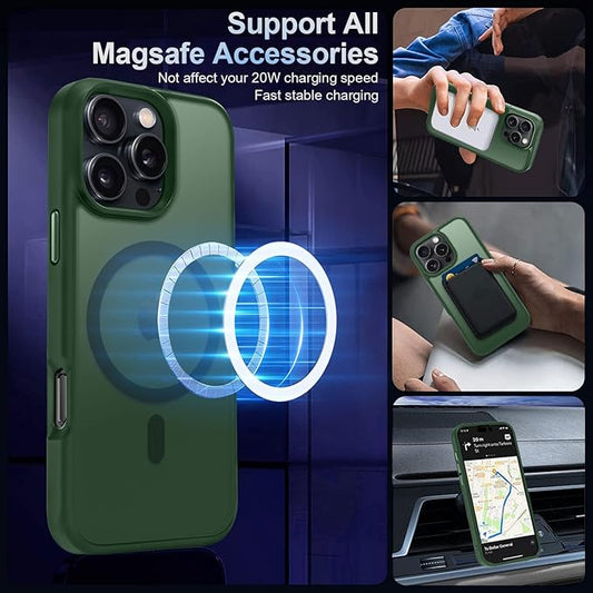 MOCCA Strong Magnetic for iPhone 16 Pro Max Phone Case, [Compatible with Magsafe][16FT Mil-Grade Drop Protection] Slim Translucent Matte Protective Cover Case for iPhone 16 Pro Max Case,Midnight Green
