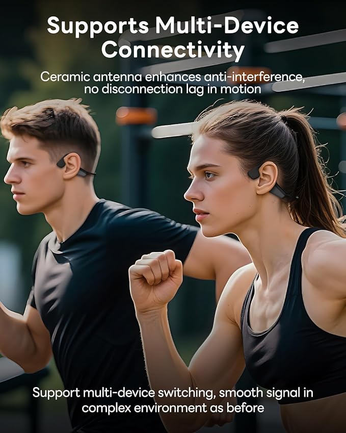 Bone Conduction Headphones, Open Ear Headphones Wireless Bluetooth, 15H Playtime, Dual Stereo Bass Technology, 27g Lightweight Wear, Call Noise Cancellation, IPX6 Waterpoof for Commuting, Walking