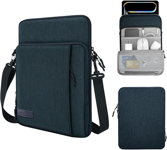 MoKo 12.9 Inch Tablet Sleeve Bag Carrying Case with Pockets Fits 13 Inch New iPad Pro M4 & Air M2 2024, iPad Pro 12.9 M2&M1, Surface Laptop Go 12.4", Galaxy Tab S8+/S9+ 12.4", Indigo
