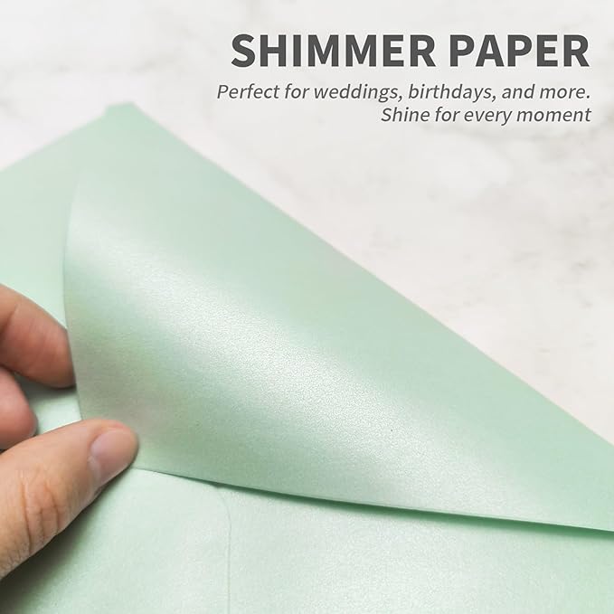 YINUOYOUJIA 50 PCS Pearl Mint Green Envelopes A7,5 x 7 Mint Green Shimmer Envelopes for Invitation,Perfect for Wedding Invitation Cards,Birthday RSVP Invite,5.25 x 7.25 inches