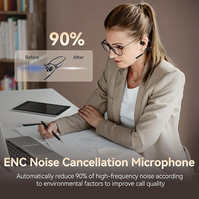 CXK Open Ear Headphones with Mic, Bluetooth Headset with AI Noise Cancellation Microphone Wireless Headset with Mic Bluetooth 5.3 Air Conduction Headphones for Work Call Meeting Driving