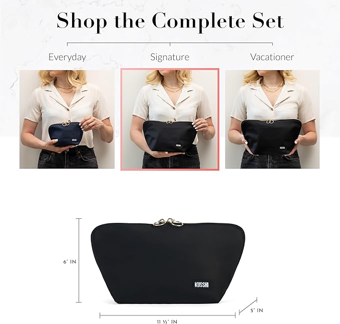 KUSSHI Washable Travel Makeup & Cosmetic Bag - Brush Organizer Sold Separately (Signature, Satin Black/Red)