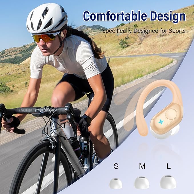 Wireless Earbuds Bluetooth 5.4 Headphones 75H Stereo Deep Bass Sports Over Ear Buds with Earhooks, LED Display Bluetooth Earbuds with 4 ENC Mic, IP7 Waterproof Earphone for Running, Khaki