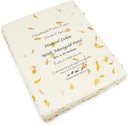Handmade Lokta Laser and Inkjet Printer Paper with Deckle Edge 8.5x11 Inch Vintage Decorative Specialty Printing Paper (100 Sheets, Marigold)
