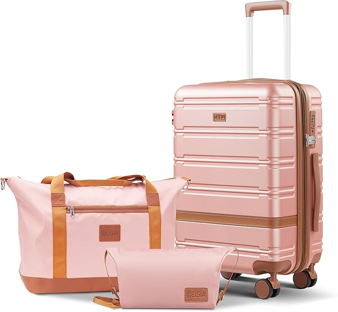carry on Luggage Sets,20 Inch Expandable with TSA Lock Carry-on suitcases with spinner wheels,Hard Shell Travel Luggage airline approved (Pink, 3 Piece Sets (20/DB/TB))