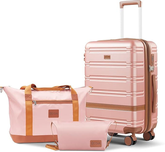 carry on Luggage Sets,20 Inch Expandable with TSA Lock Carry-on suitcases with spinner wheels,Hard Shell Travel Luggage airline approved (Pink, 3 Piece Sets (20/DB/TB))