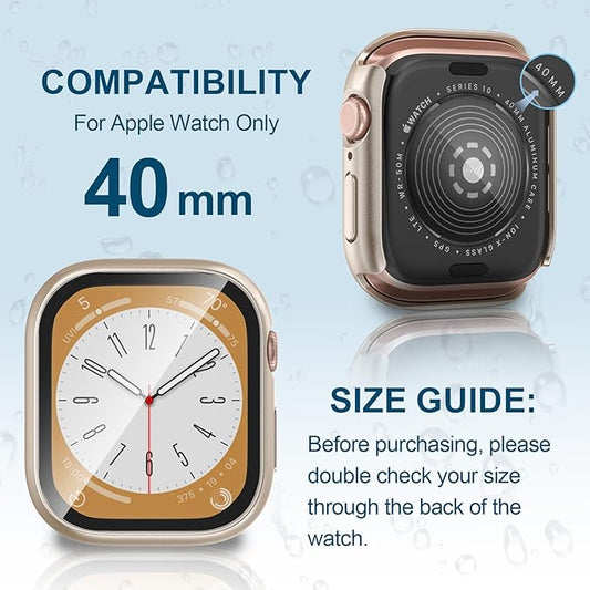 2 in 1 Waterproof Case for Apple Watch Screen Protector SE SE 2 SE 3(2025) Series 4 5 6 40mm Built-in Tempered Glass [Overal Protective] Ultra-Thin PC Bumper Cover Compatible iWatch