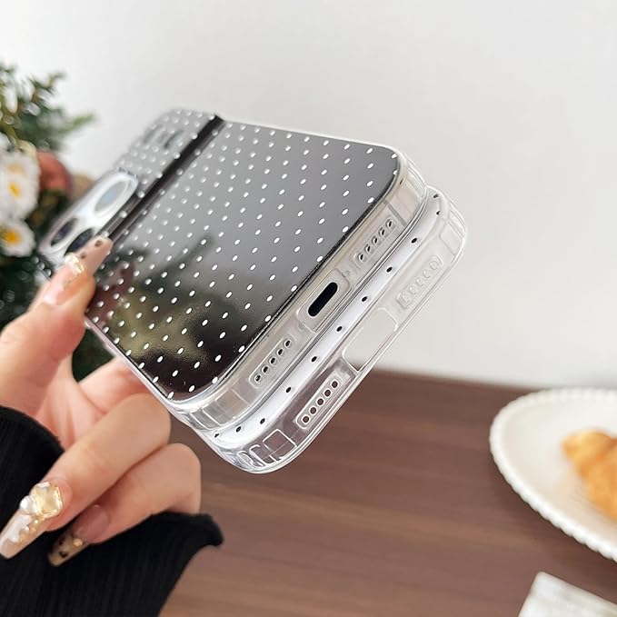 Compatible with iPhone 17 Pro Case, Fashion Cute Aesthetic Polka Dot Phone Case for Women, Shockproof Slim Soft TPU and Hard PC Protective Phone Cover for iPhone 17 Pro 6.3", Black