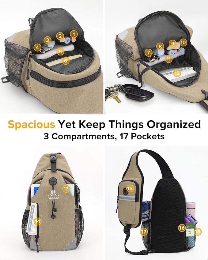 Sling Bag for Women, Crossbody Bag for Men, Cross Body Hiking Backpack, Travel Daypack, Chest Pack with Chest Phone Holder