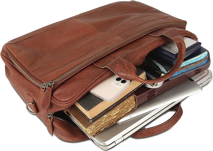 KomalC 16 Inch Leather briefcases Laptop Messenger Bags for Men and Women Best Office Satchel Bag