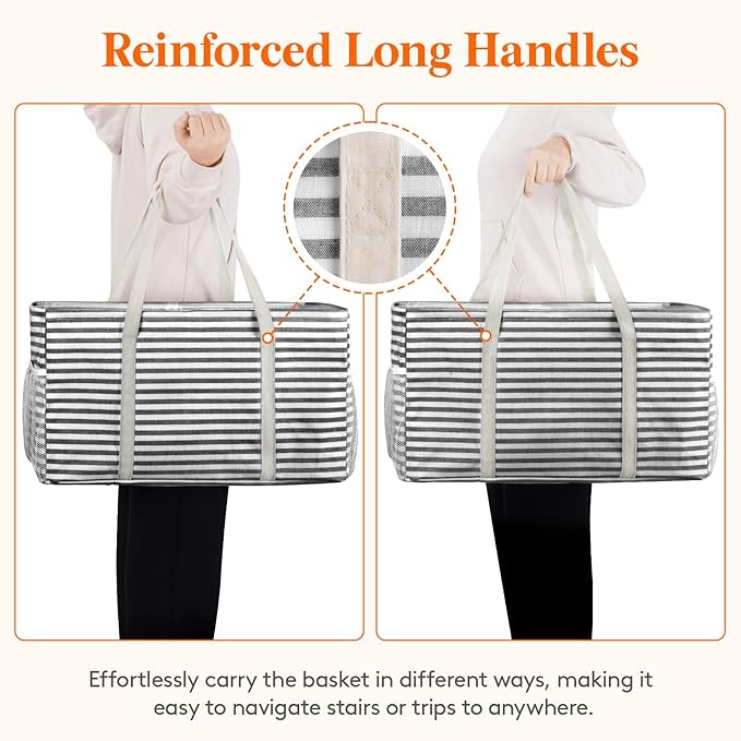 Lifewit Extra Large Tote Bag, Reusable Grocery Bags with Metal Wire Frame and Handles, Standing Utility Foldable Shopping Bags for Storage, Picnics, Beach, Pool, Laundry, Car, Camping, 1 Pack, Black