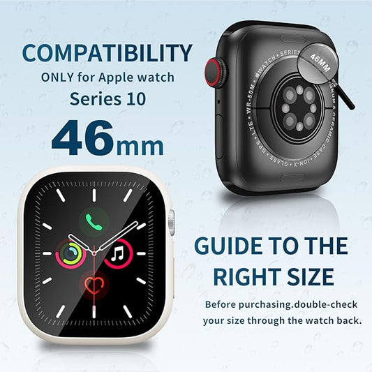 Waterproof Case for Apple Watch Series 10 46mm, Built-in Screen Protector with Tempered Glass [Touch Sensitive] Cover for iWatch S10 46mm, Starlight