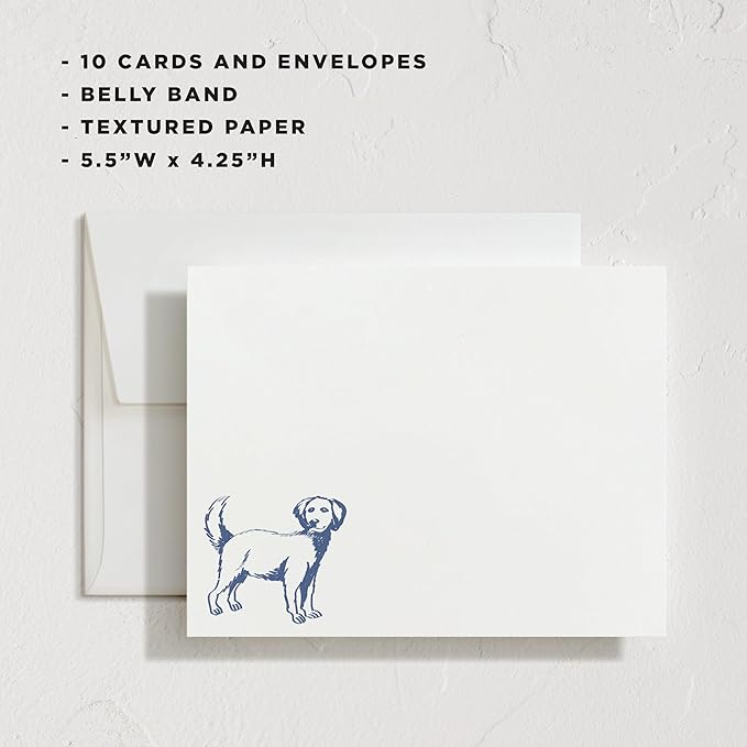 Minted Best Friend Stationery Set, Set of 10, Flat Note Cards & Envelopes for Invitiations and Handwritten Thank You Messages, Blue Dog Illustration, Gifts for Men & Women, Pet Lovers, Luxurious Paper