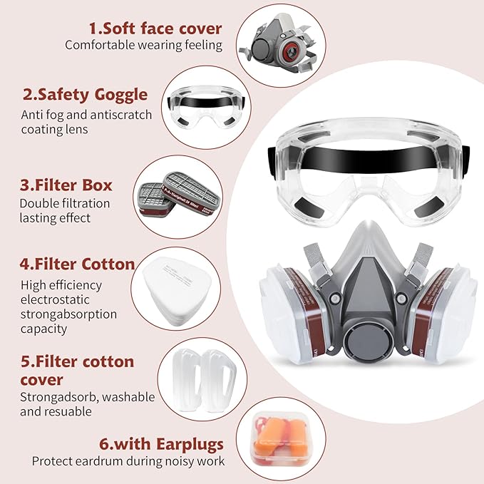 Reusable Respirator Mask - Respirator Mask with Filters, Dust Mask for Spray Paint Chemicals Epoxy Resin