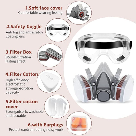 Reusable Respirator Mask - Respirator Mask with Filters, Dust Mask for Spray Paint Chemicals Epoxy Resin