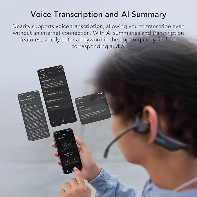 MemPod Pro 2S Voice Recorder Headset, Open Ear Bluetooth Headphones with Mic, ChatGPT Powered Transcribe & Summarize, Dongle, App Control, Support 97 Languages, for Lectures, Meetings, Calls