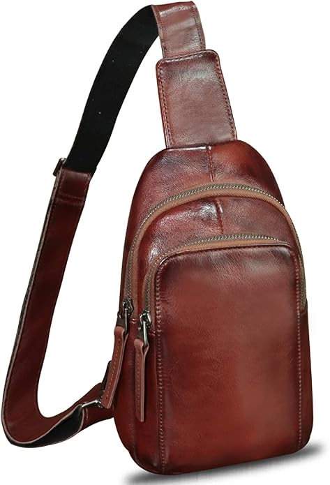 Genuine Leather Sling Bag for Women and Men Vintage Handmade Leather Sling Backpack Shoulder Crossbody Bag Chest Purse