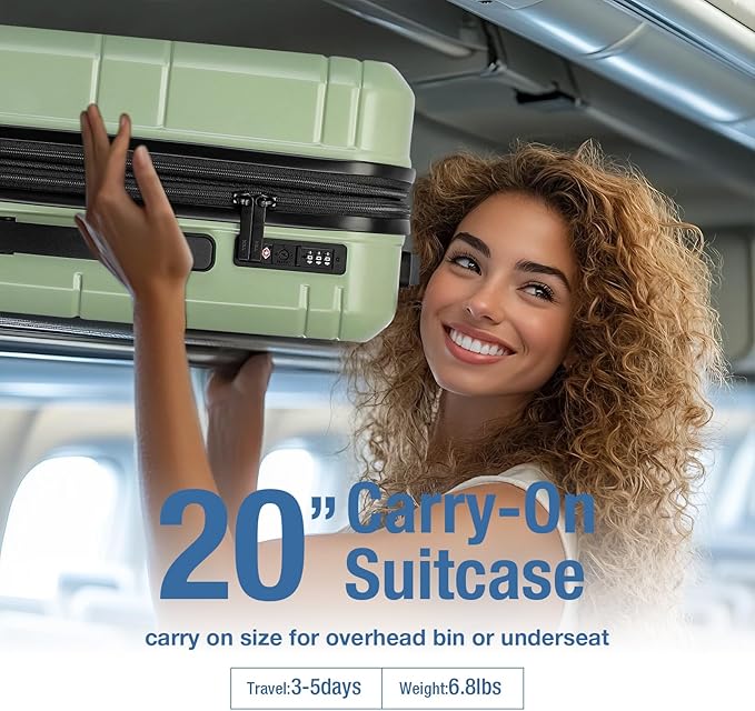 KYME Carry On Luggage 22x14x9 Airline Approved with TSA Lock Hard Shell Carry On Suitcase Lightweight Suitcases with Wheels Small Luggage for Men Women,Carry-On 20 Inch,Lt Green