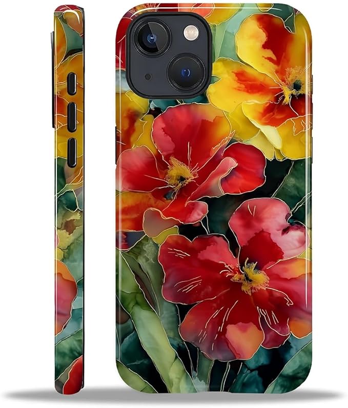 Case for iPhone 13 iPhone 14 Case,Vintage Floral Girly Design - Hybrid Dual Protection Silicone + Hard PC Shockproof Full Body Cover Slim Anti-Scratch Protective Case for Men Women