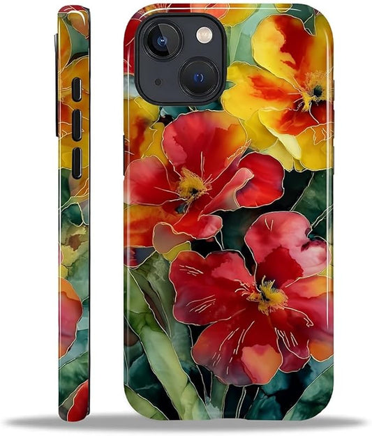 Case for iPhone 13 iPhone 14 Case,Vintage Floral Girly Design - Hybrid Dual Protection Silicone + Hard PC Shockproof Full Body Cover Slim Anti-Scratch Protective Case for Men Women