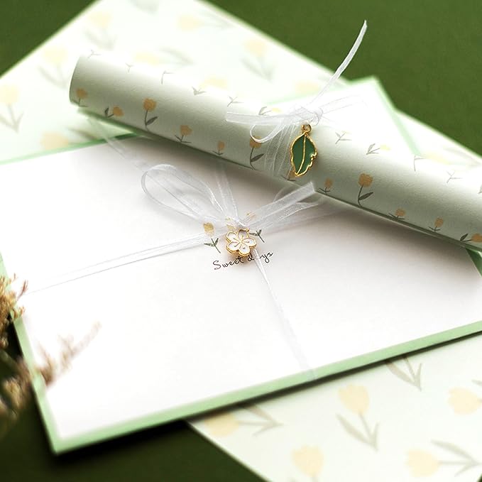 72 Pcs Stationery Paper Envelopes Set Includes 24 Floral Lined Writing Paper & 12 Envelopes, Cute Lovely Letter Writing Stationery Paper Envelopes Kit for Girls Boys Office School Supplies (6Style)