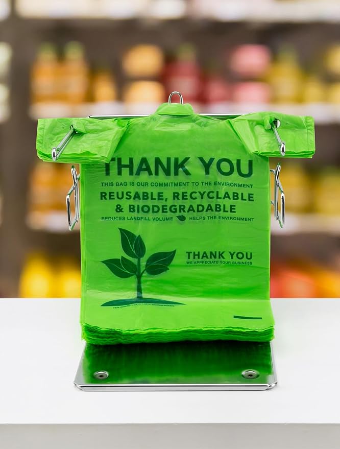 100 Count 100% Biodegradable Thank You Bags – Compostable, Recyclable, Eco-Friendly Grocery T-Shirt, 11.5" x 6.25" x 21", 16 Mic