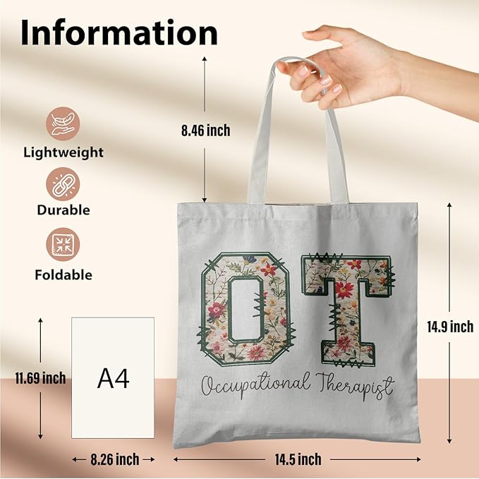 Occupational Therapist Gifts,OT Gifts, Occupational Therapist Canvas Tote Bags for Women, Reusable Grocery Bags