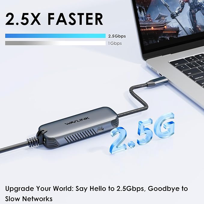 WAVLINK USB C to Ethernet Adapter 2.5Gbps with 95W PD, 2500Mbps USB-C to RJ45 Network Converter (USB4, Thunderbolt 3/4/5 Compatible), Aluminum Case for Windows, Mac OS, iPad OS and More.
