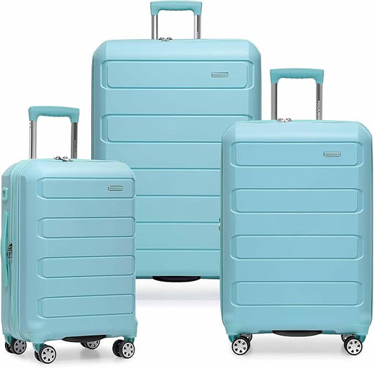 Traveler's Choice Pagosa Indestructible Hardshell Expandable Spinner Luggage, Baby Blue, 3-Piece Set (22/26/30)