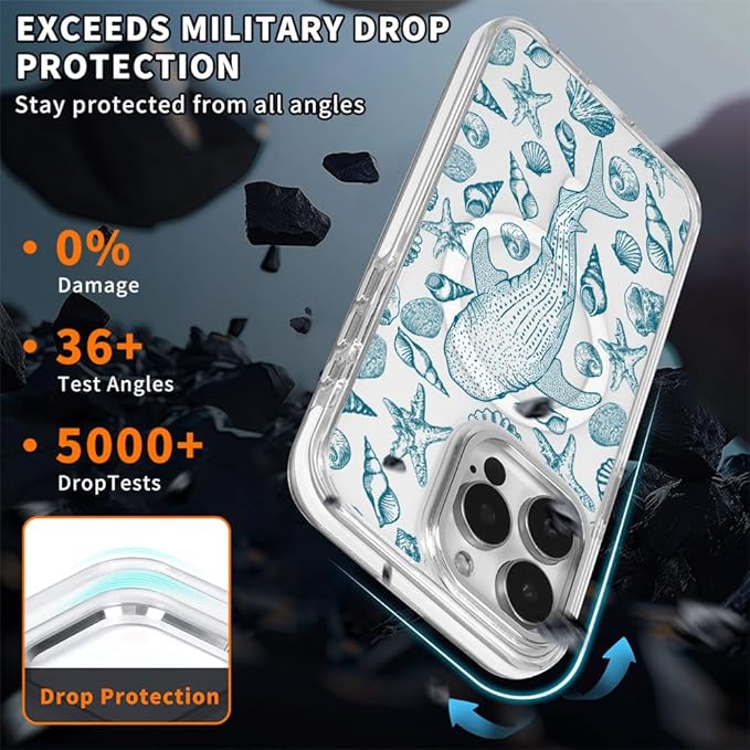DAIZAG Case for iPhone 13 Pro Max, [Compatible with MagSafe],Phone Case for Women Girls Magnetic Clear Cover,Beach Seashell Whale Ocean Aesthetic