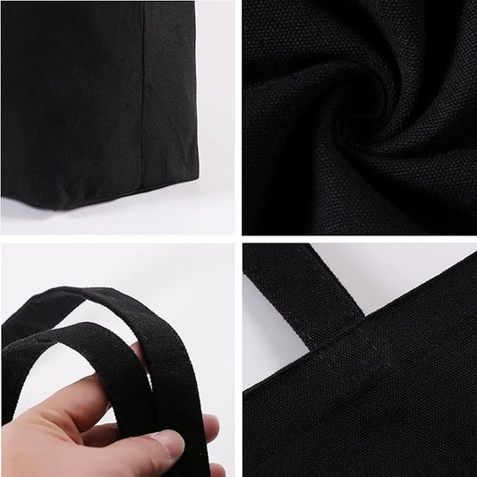 Koolmox Tote Bag Black, 13.5x13.5x3.5'' 6-Pack Canvas Tote Bags with Wide Bottom & Reinforced Handles, 12Oz Heavy Cotton Canvas Blank Tote Bag for Painting Art Craft, Men Women Shopping, Book Bag