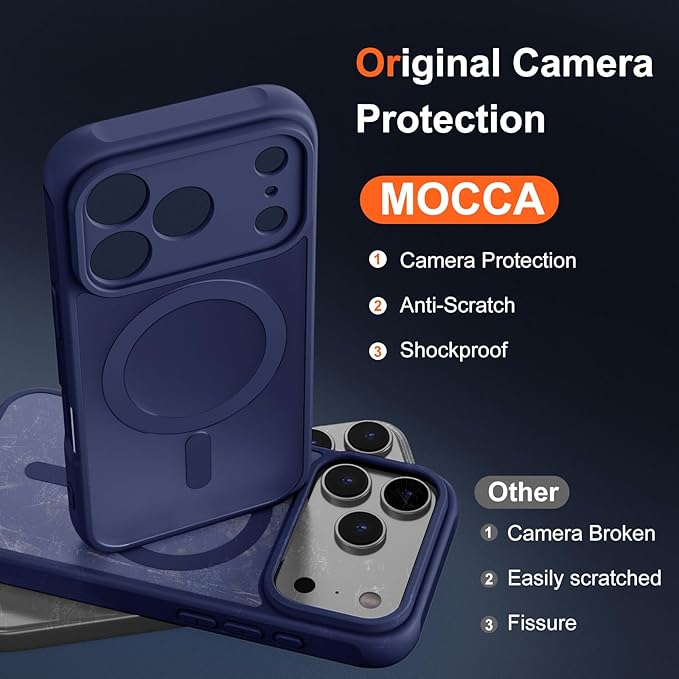MOCCA Strong Magnetic Compatible with iPhone 17 Pro Case [Compatible with Magsafe] [Full Camera Protection] Slim Translucent Matte Shockproof Phone Case Cover 6.3",Deep Blue