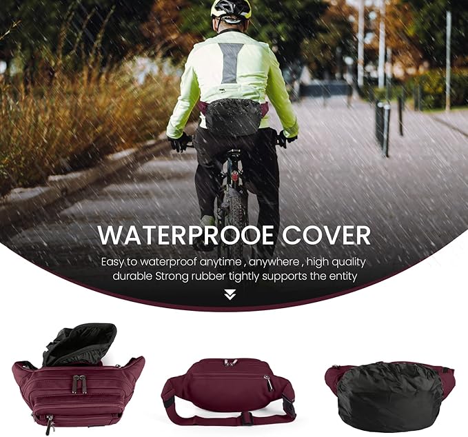 CXWMZY Fanny Packs For Women & Men Waist Pack Hip Bum Bag with Multi-Pockets Large Capacity Waterproof Casual Bum Bag for Disney Traveling Casual Cycling Running Hiking (Wine Red)