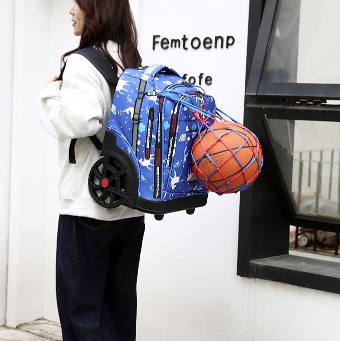 Rolling Backpack for Adults, Backpack with Wheels, Large Wheeled Backpack with Laptop Waterproof Compartment, Roller Backpack on Wheels, Suitable for Leisure Outdoor Business Travel (Blue)
