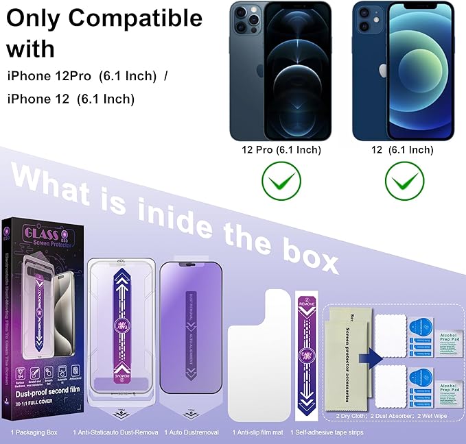 2 Pack Anti Blue Light Matte Screen Protector for iPhone 12 and iPhone 12 Pro 6.1-Inch Auto Dust Removal, No Bubbles, Tempered Glass Film, Easy Installation