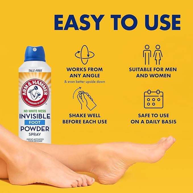 Arm & Hammer Invisible Foot Powder Spray, Clear Talc-Free Foot Odor & Sweat Control, Foot Spray Odor Eliminator Spray, Foot Odor Eliminator For Men & Women, Foot Odor Spray, 7 Oz (3 Pack)