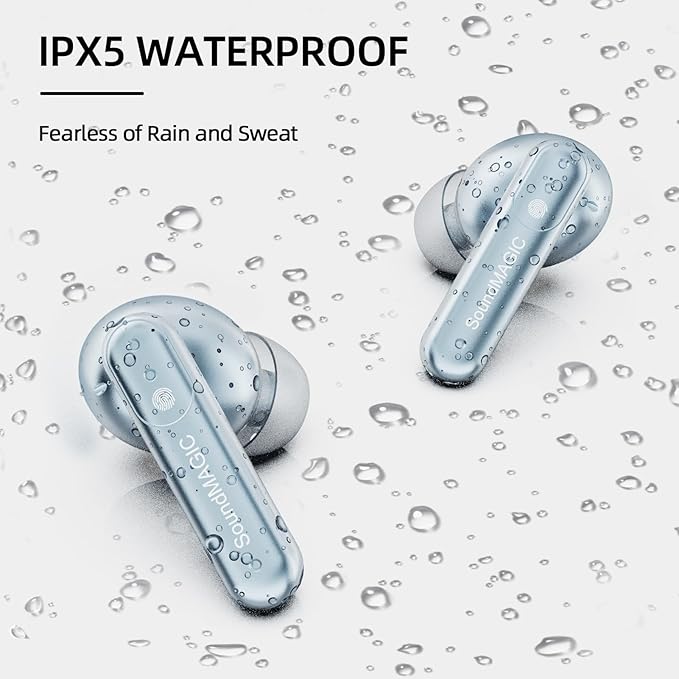 SoundMAGIC T80BT ANC True Wireless Earbuds with Hi-Res Audio,Hibrid Active Noise Cancelling, ENC Call Clarity, 20H Playtime, IPX5 Waterproof, Ultra-Comfy Fit for Sports/Work/Gaming (Blue)