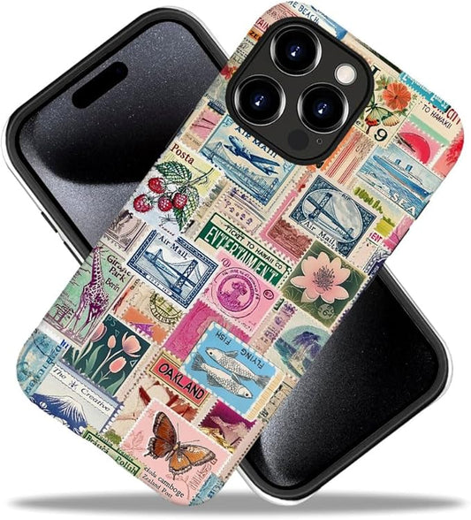 DAIZAG Case Compatible with iPhone 11 Pro,Fit Shockproof Cover for Women Girls,Retro Stamp Collage